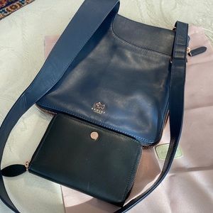 Radley London expandable ink leather pocket bag AND wallet with dust bag